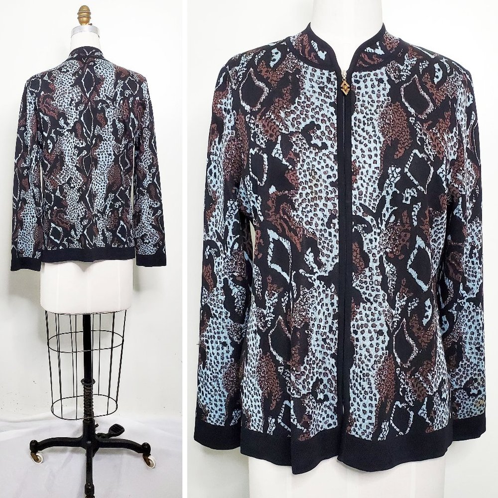 MISOOK Womens Leopard Animal Print Zip Front Cardigan Jacket M